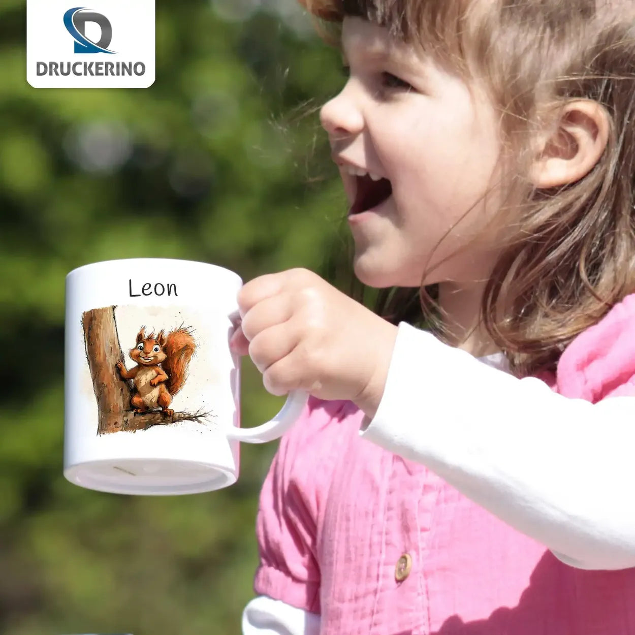 Abenteuer Eichhörnchen - Kindertasse mit Namen - Tasse personalisiert Kunststofftassen Druckerino   