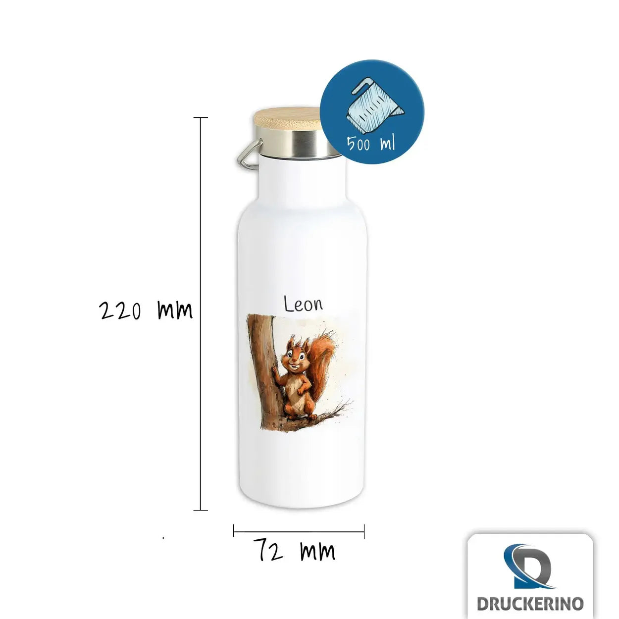 Abenteuer Squirrel Thermo Trinkflasche für Kinder personalisiert Thermoflasche Druckerino   