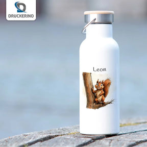 Kindertrinkflasche | Abenteuer Squirrel | Trinkflasche personalisiert | süße Tierbilder | 500ml Thermoflasche Druckerino   