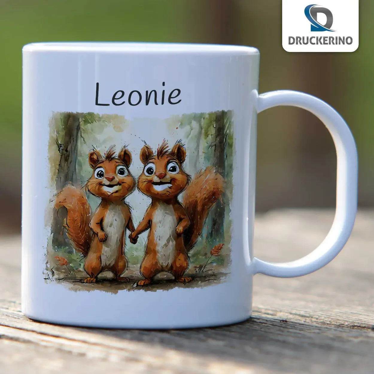 Becher personalisiert | Flauschige Eichhörnchenfreunde | Tierbilder | personalisierte Tasse Kinder | 320ml  Geschenkidee Weihnachten