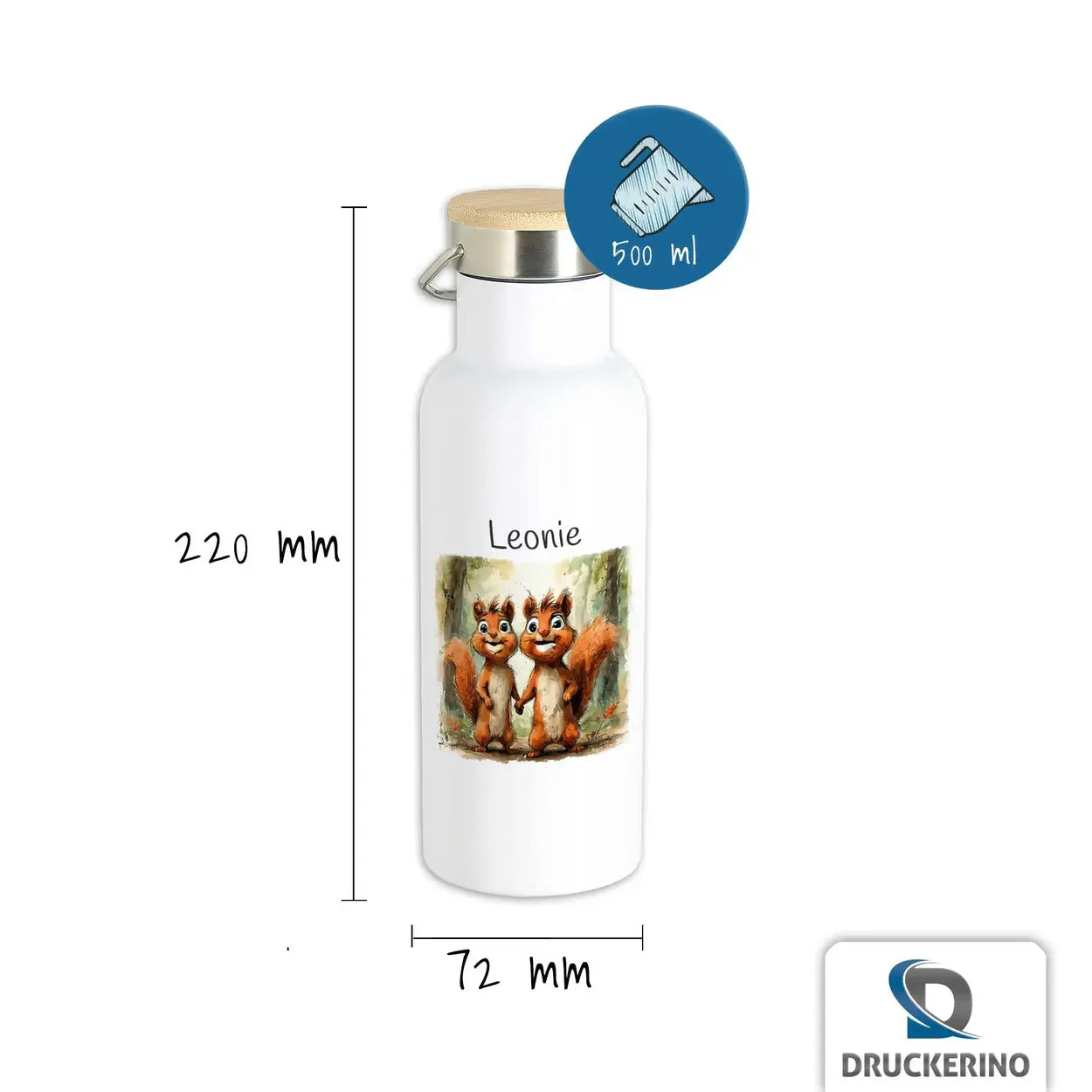 Waldabenteuer Eichhörnchen Thermo Trinkflasche für Kinder personalisiert Thermoflasche Druckerino   