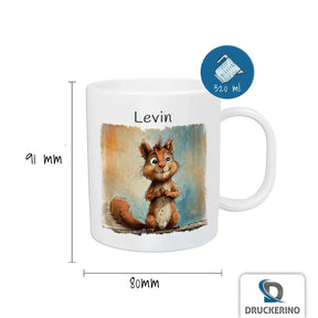 Kindertasse mit Namen | Naschhaftes Eichhörnchen | personalisierbare Kindergeschenke | Kindertasse frei von BPA | 320ml Geschenke