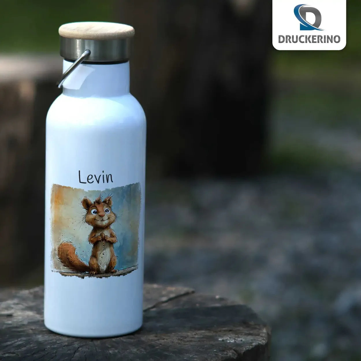 Zauberwald Eichhörnchen Thermo Trinkflasche für Kinder personalisiert Thermoflasche Druckerino   