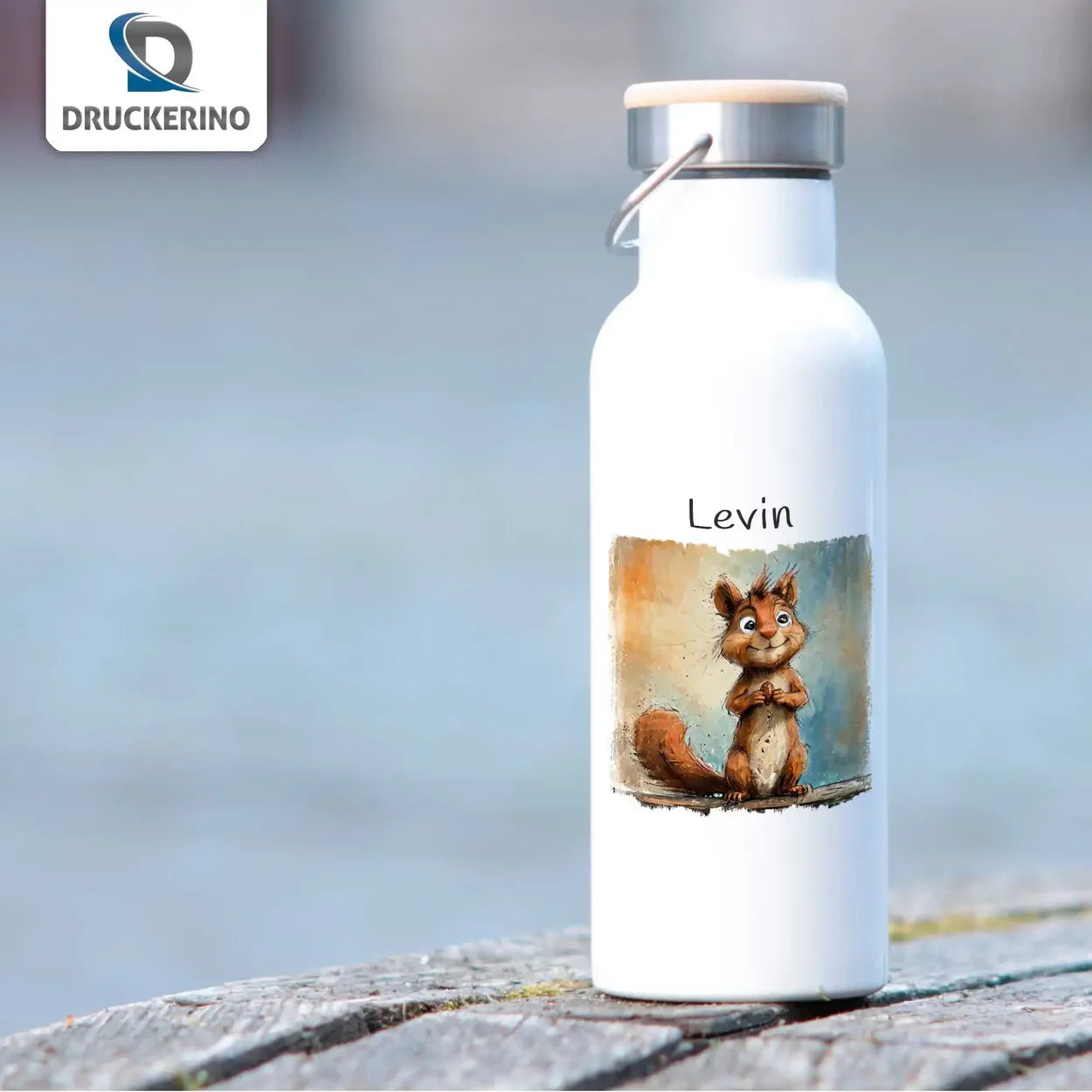 Zauberwald Eichhörnchen Thermo Trinkflasche für Kinder personalisiert Thermoflasche Druckerino   