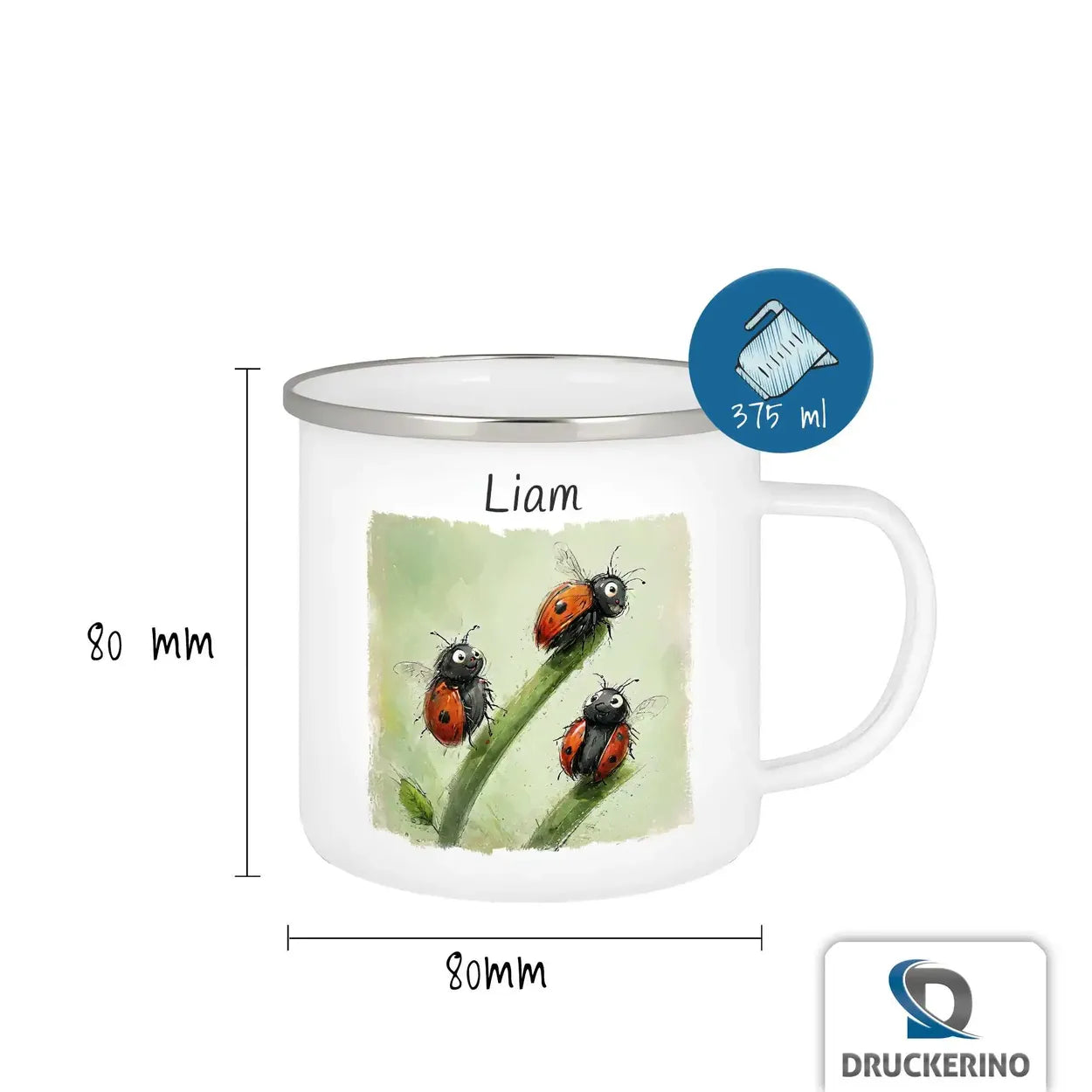 Emaille Tasse personalisiert mit Namen | Marienkäfer-Zauber | Tassen personalisieren | Geschenk personalisier Emailletasse Druckerino   