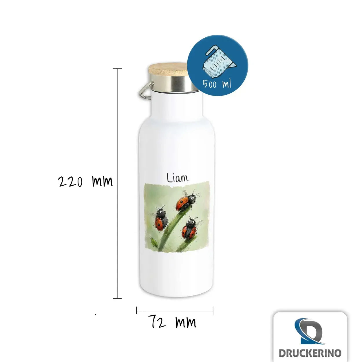 Käferglück Thermo Trinkflasche für Kinder personalisiert Thermoflasche Druckerino   