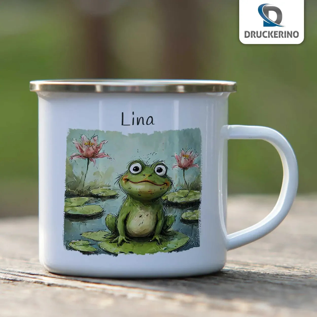 Emaille Tasse personalisiert mit Namen | Frosch-Abenteuer | Tasse personalisieren | Geschenke zur Taufe Geschenke