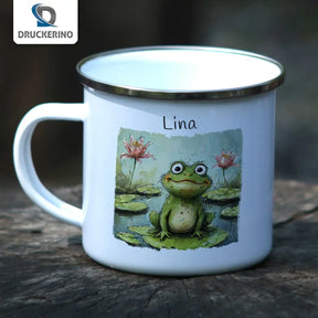 Emaille Tasse personalisiert mit Namen | Frosch-Abenteuer | Tasse personalisieren | Geschenke zur Taufe Geschenke