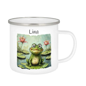 Emaille Tasse personalisiert mit Namen | Frosch-Abenteuer | Tasse personalisieren | Geschenke zur Taufe Geschenke