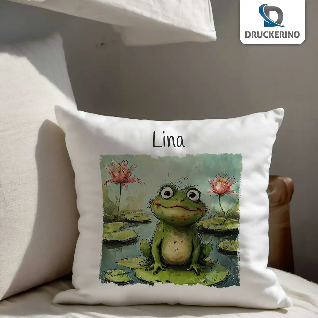 Kinderkissen mit Namen | Traumfrosch | Geschenk Kindergarten | Kissen mit Namen | 40x40 cm Geschenkideen