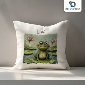 Kinderkissen mit Namen | Traumfrosch | Geschenk Kindergarten | Kissen mit Namen | 40x40 cm Geschenkideen