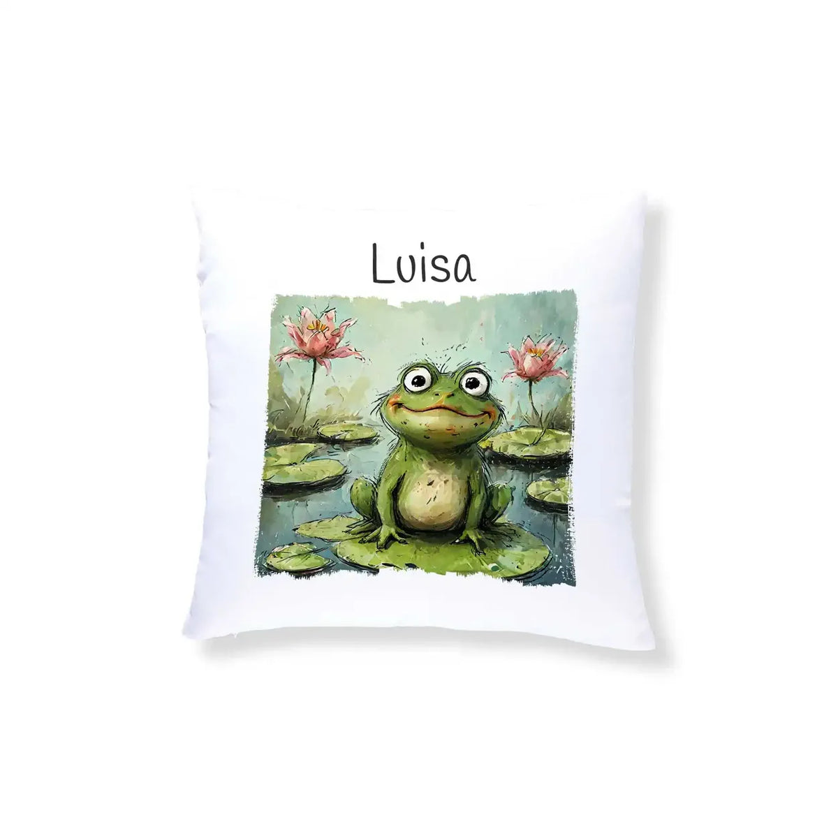 Kinderkissen mit Namen | Traumfrosch | Geschenk Kindergarten | Kissen mit Namen | 40x40 cm Kissen Druckerino   