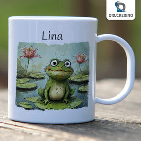 Tasse für Kinder personalisiert | Froschteich-Spaß | personalisierte Kindertassen | Personalisierte Geschenke | 320ml Kunststofftassen Druckerino   