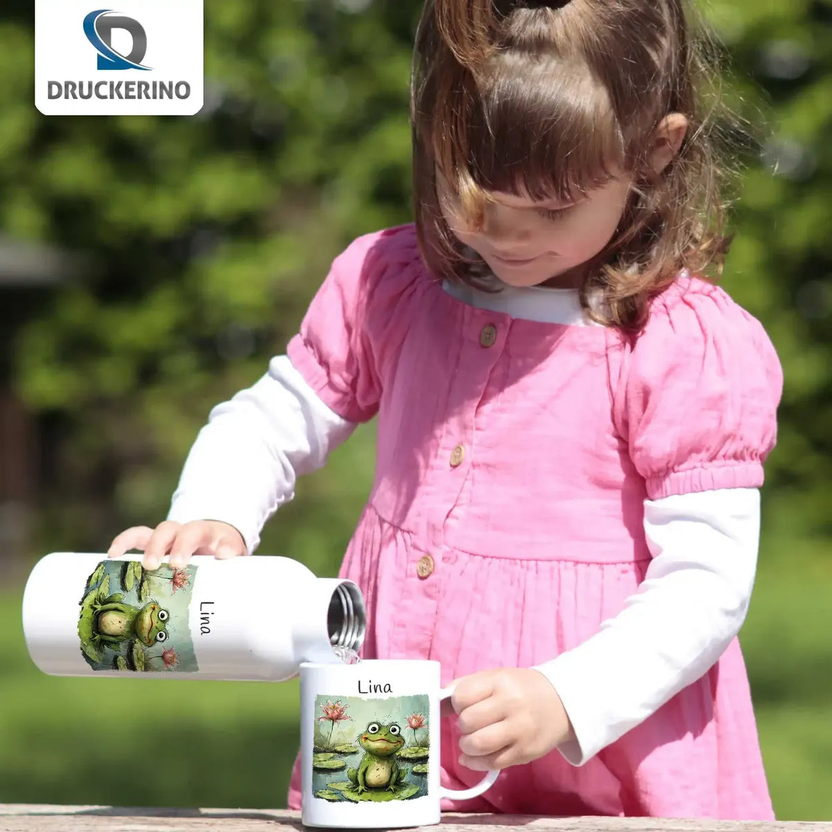 Froschteichzauber Thermo Trinkflasche für Kinder personalisiert Thermoflasche Druckerino   