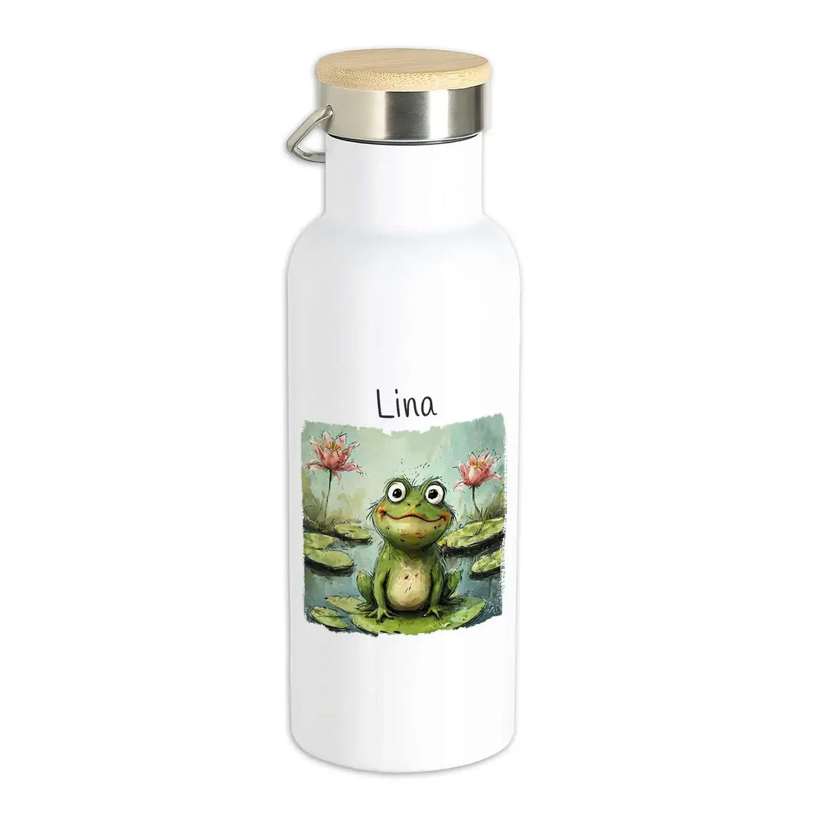 Personalisierte Trinkflasche | Froschteichzauber | Trinkflasche | für Freizeit, Sport & Schule | 500ml Thermoflasche Druckerino   