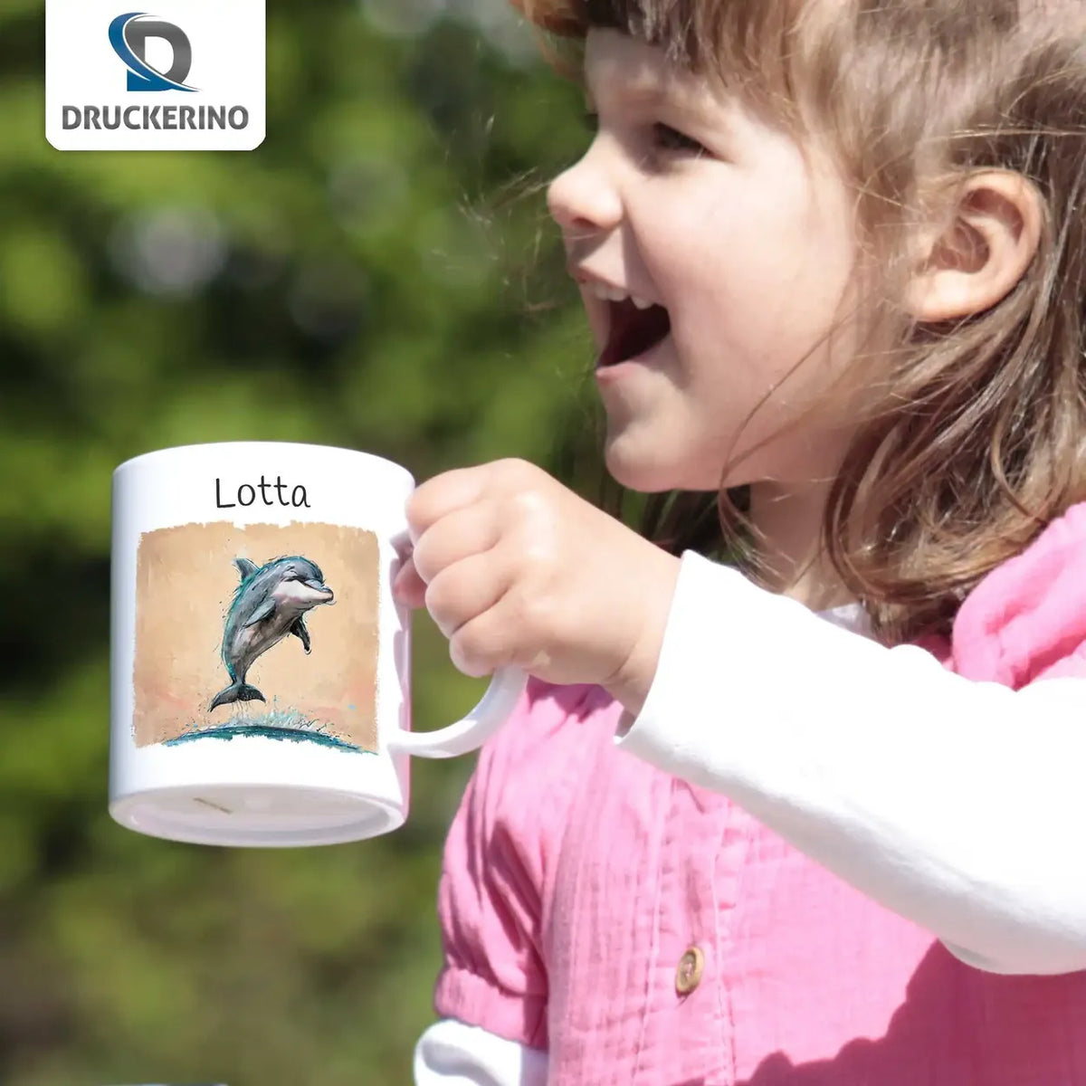 Delfin-Zauber - Kindertasse mit Namen - Tasse personalisiert Kunststofftassen Druckerino   