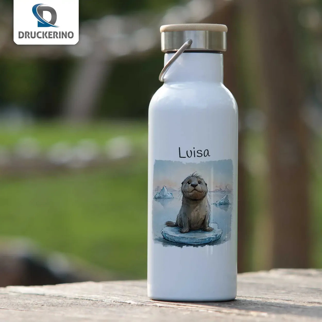 Wasserspaß Otter Thermo Trinkflasche für Kinder personalisiert Thermoflasche Druckerino   