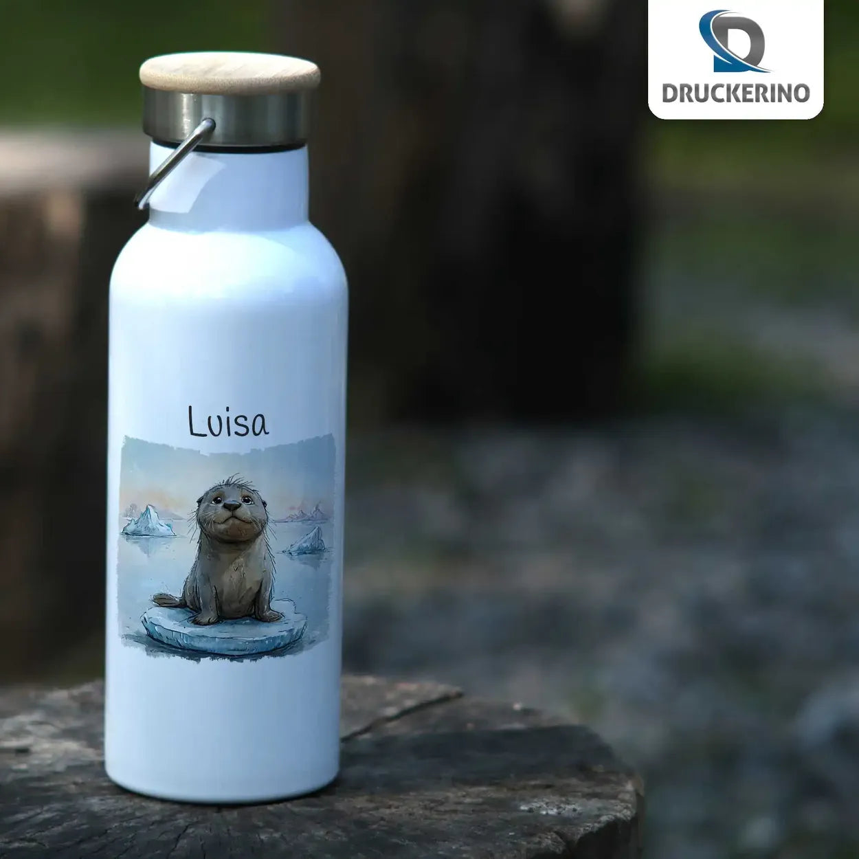 Wasserspaß Otter Thermo Trinkflasche für Kinder personalisiert Thermoflasche Druckerino   