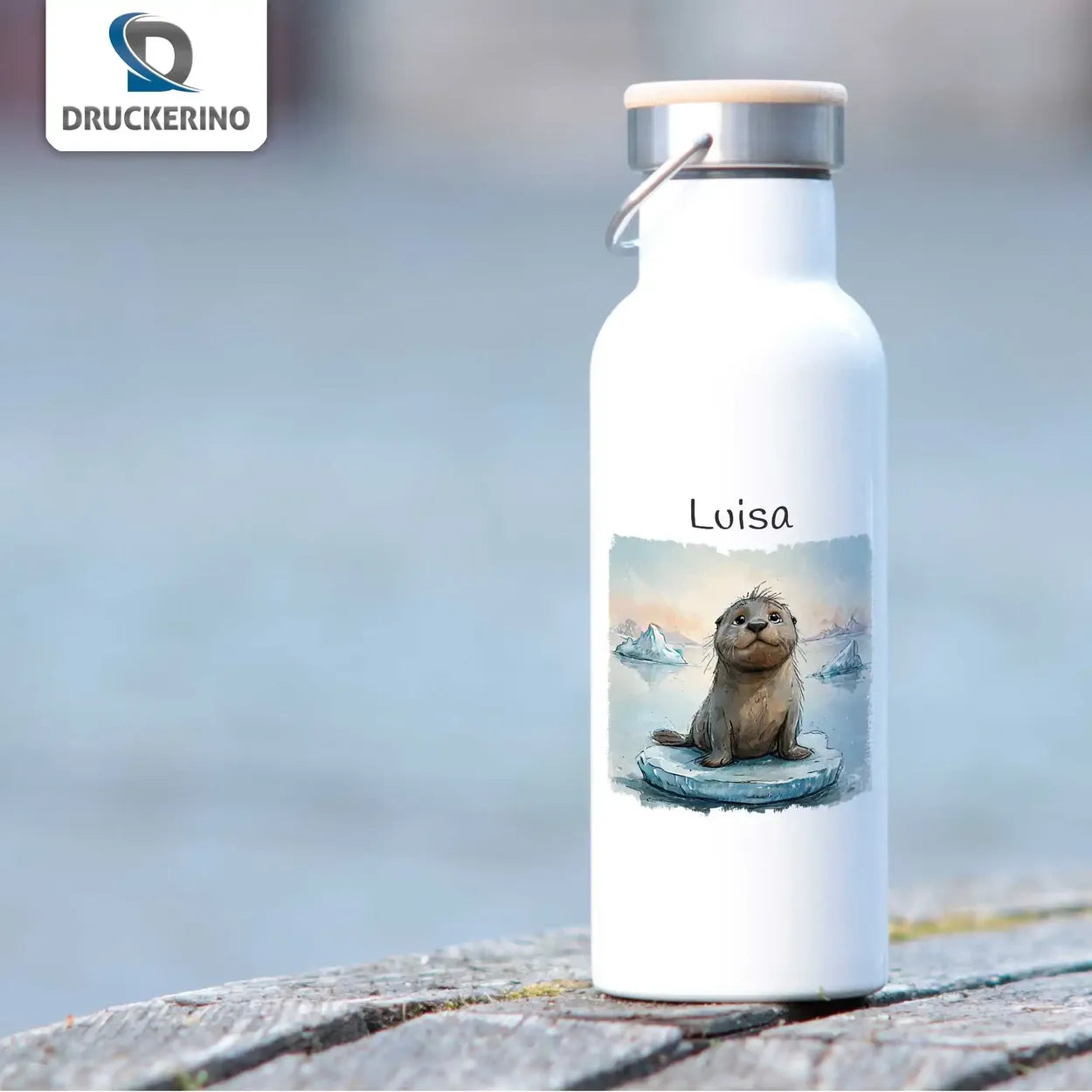 Wasserspaß Otter Thermo Trinkflasche für Kinder personalisiert Thermoflasche Druckerino   