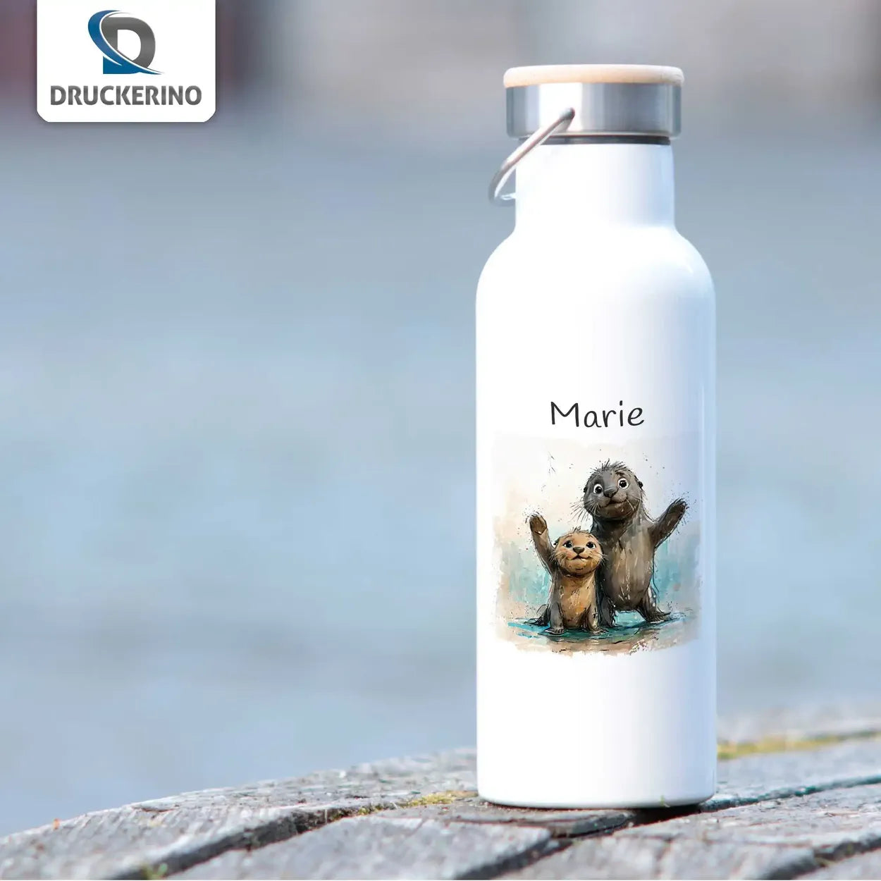 Wasserweltenfreunde Thermo Trinkflasche für Kinder personalisiert Thermoflasche Druckerino   