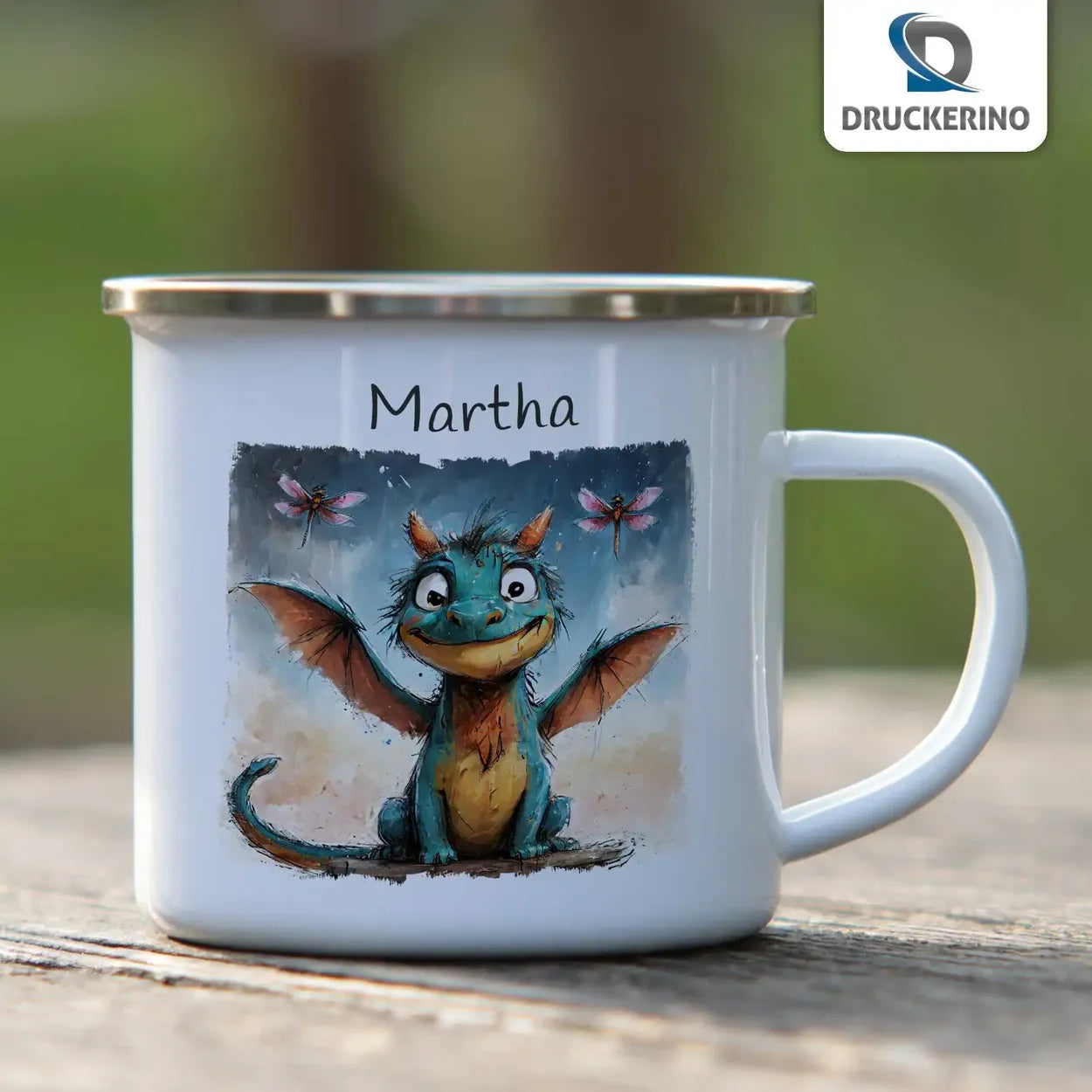 Emaille Tasse personalisiert | Drachenfreund | Kindergeburtstag kleine Geschenke | Personalisierte Geschenke Geschenke