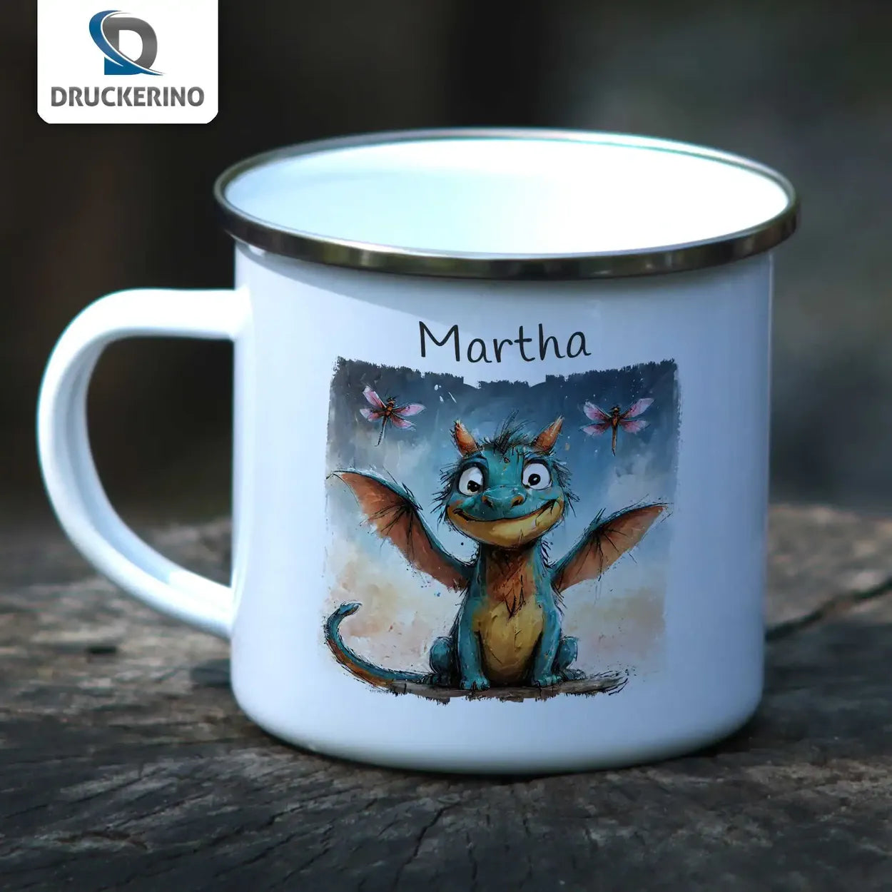 Emaille Tasse personalisiert | Drachenfreund | Kindergeburtstag kleine Geschenke | Personalisierte Geschenke Geschenke