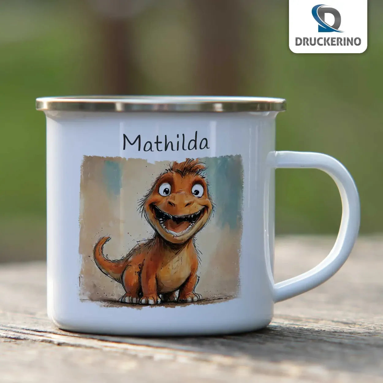 Emaille Tasse personalisiert | Freundlicher Drachenfreund | Emaille Tasse personalisiert mit Name | personalisierte Tasse Geschenke