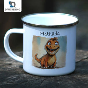 Emaille Tasse personalisiert | Freundlicher Drachenfreund | Emaille Tasse personalisiert mit Name | personalisierte Tasse Geschenke