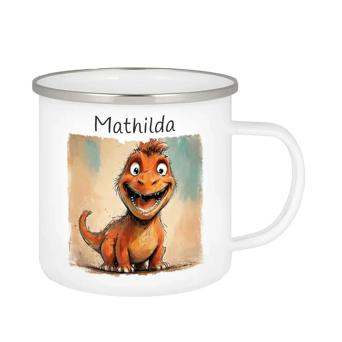 Emaille Tasse personalisiert | Freundlicher Drachenfreund | Emaille Tasse personalisiert mit Name | personalisierte Tasse Emailletasse Druckerino   