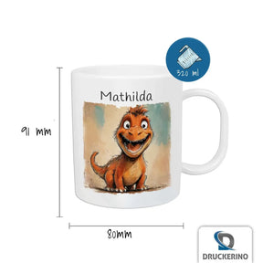 Tasse mit Namen | Dino-Abenteuer | Tierbilder | personalisierte Tasse Kinder | 320ml  Geschenkidee Weihnachten