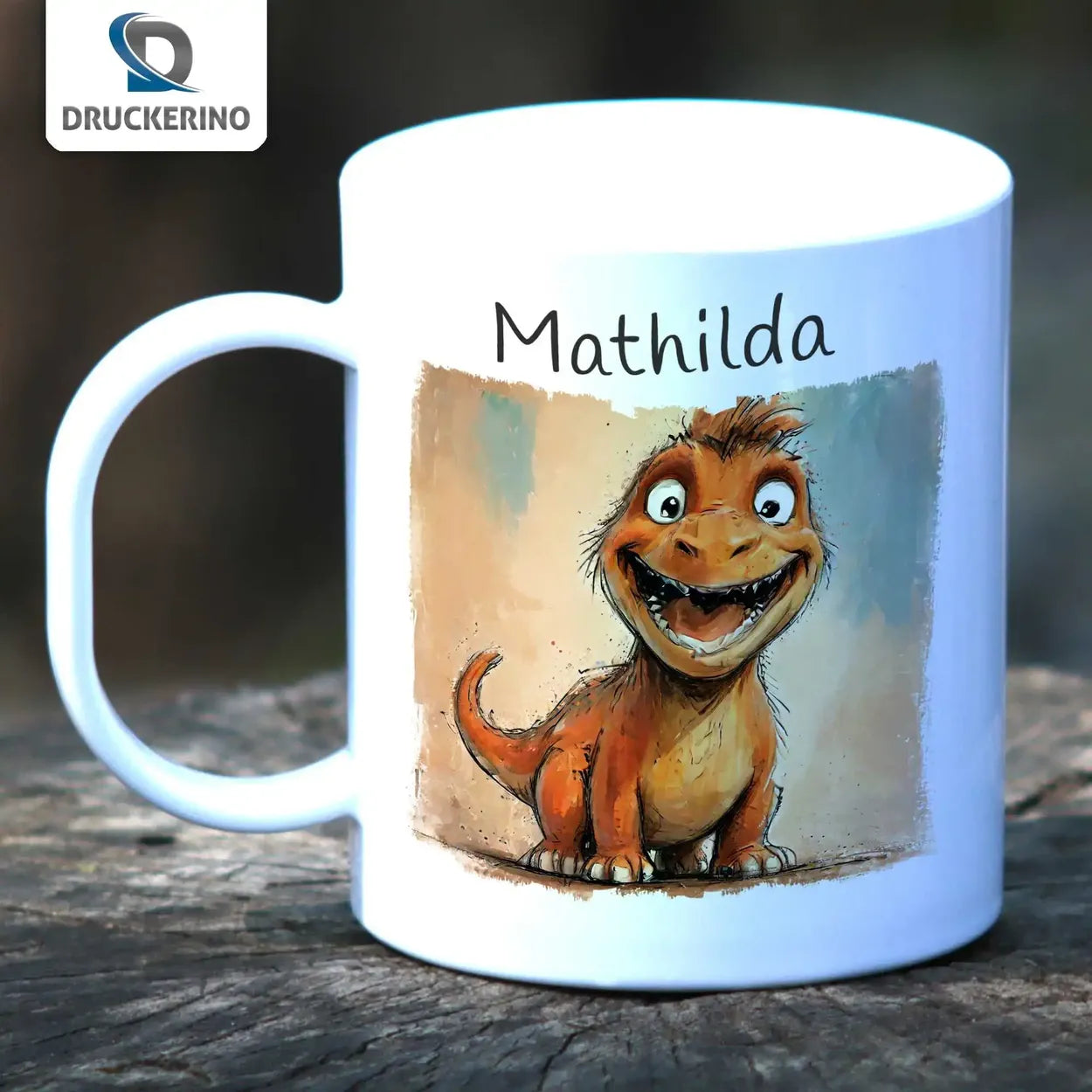 Tasse mit Namen | Dino-Abenteuer | Tierbilder | personalisierte Tasse Kinder | 320ml  Geschenkidee Weihnachten