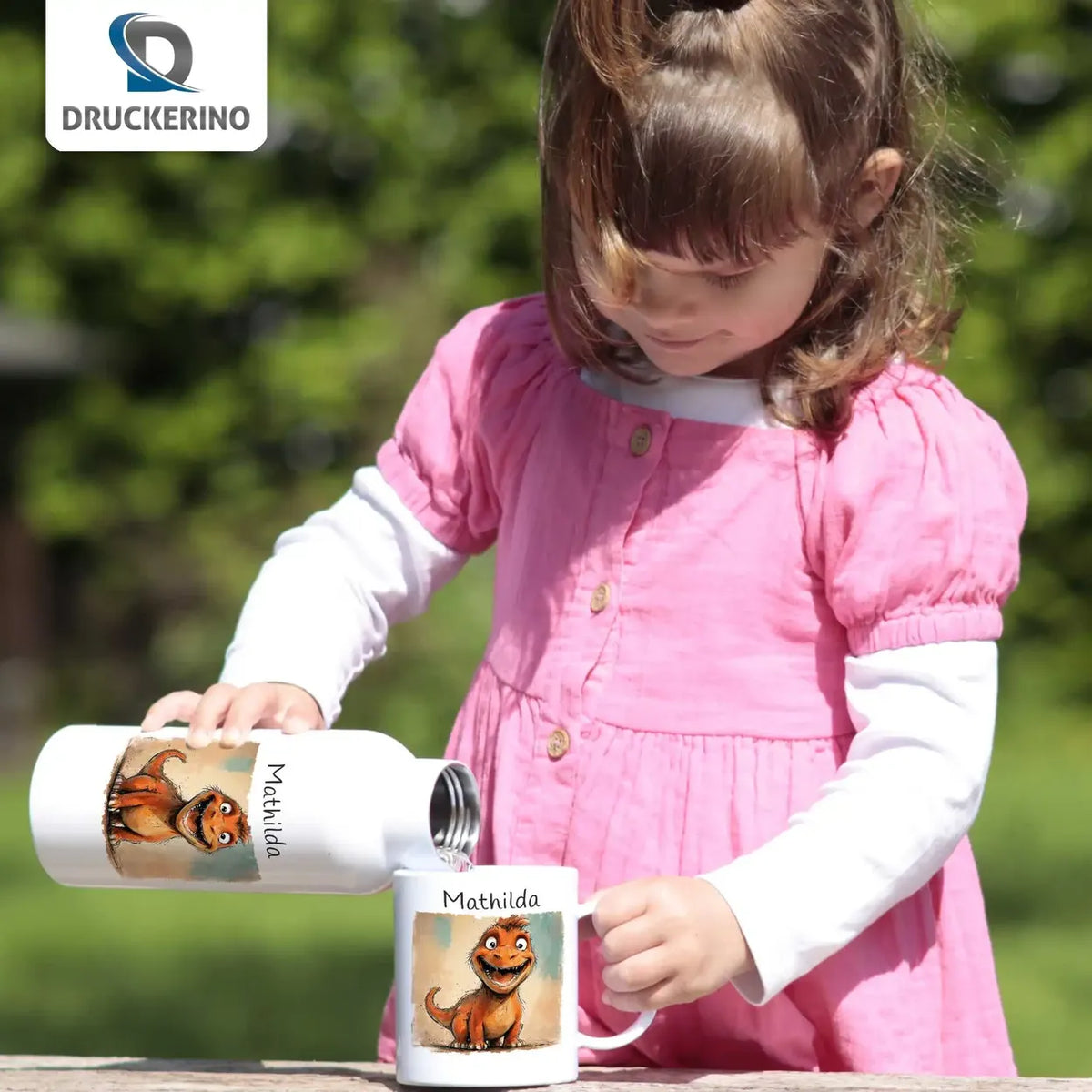 Glücklicher Drachenfreund Thermo Trinkflasche für Kinder personalisiert Thermoflasche Druckerino   