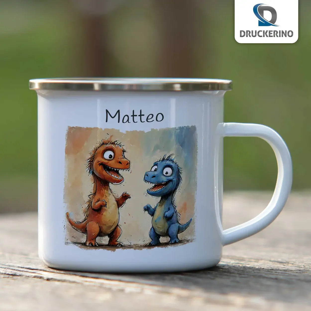 Emaille Tasse mit Namen | Dino-Freundschaft | Emaille Tasse | personalisierbare Kindergeschenke Geschenke