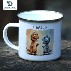 Emaille Tasse mit Namen | Dino-Freundschaft | Emaille Tasse | personalisierbare Kindergeschenke Geschenke