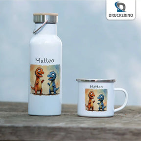 Emaille Tasse mit Namen | Dino-Freundschaft | Emaille Tasse | personalisierbare Kindergeschenke Geschenke