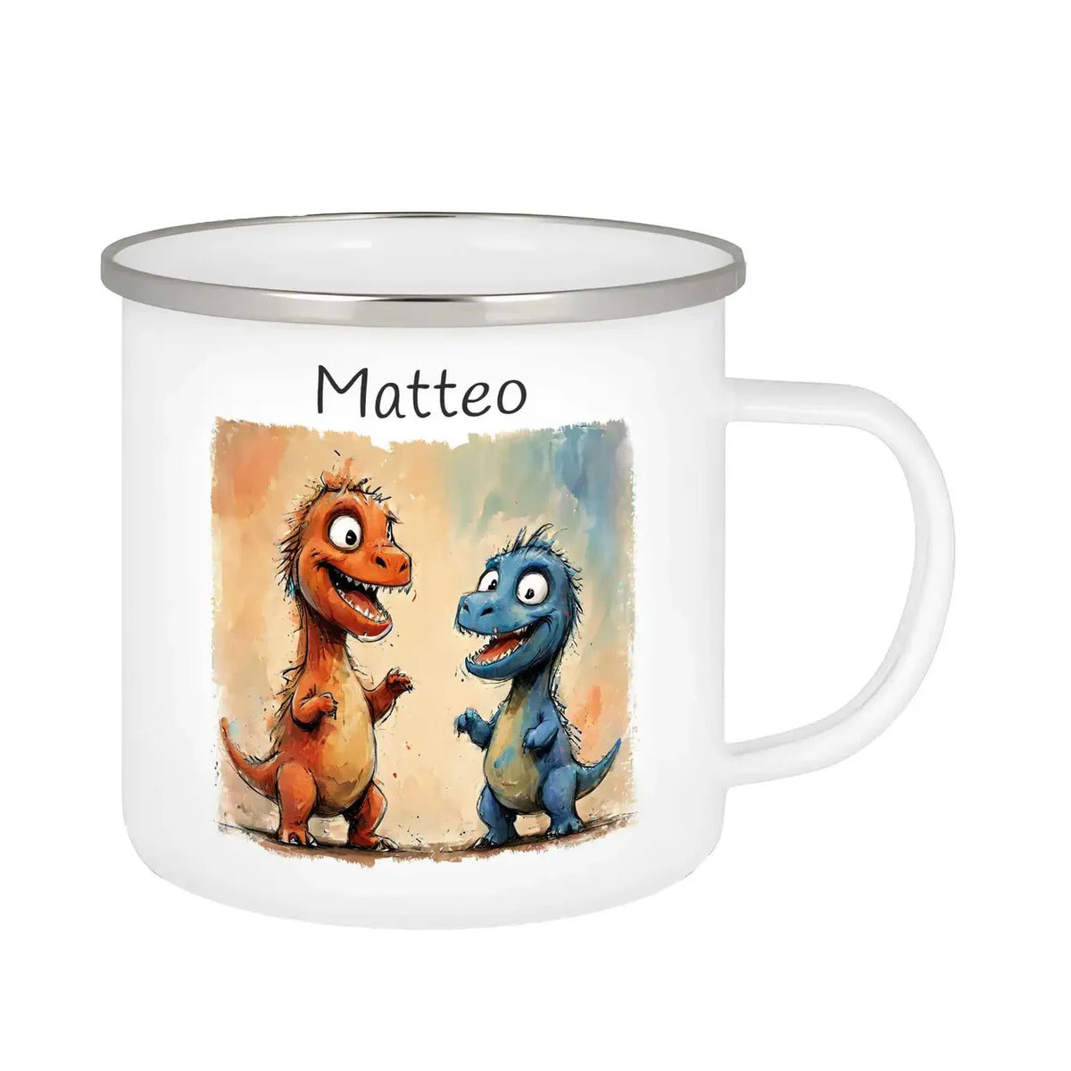 Emaille Tasse mit Namen | Dino-Freundschaft | Emaille Tasse | personalisierbare Kindergeschenke Emailletasse Druckerino   