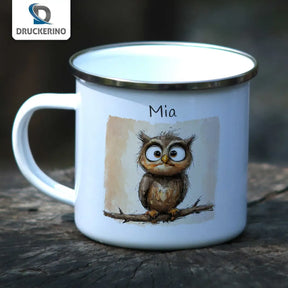 Personalisierte Kindertasse aus Emaille | Zauber-Eulchen | personalisierte Kindertassen | Einschulung Geschenk  Geschenkidee Weihnachten