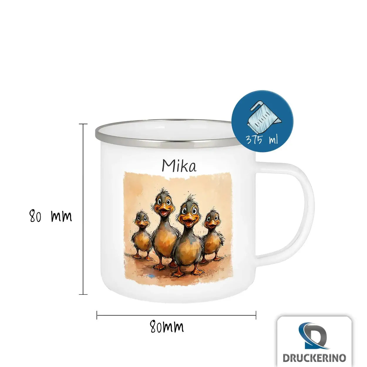 Personalisierte Kindertasse aus Emaille | Entenfamilie | Emaille Tasse | Tierbilder  Geschenkidee Weihnachten