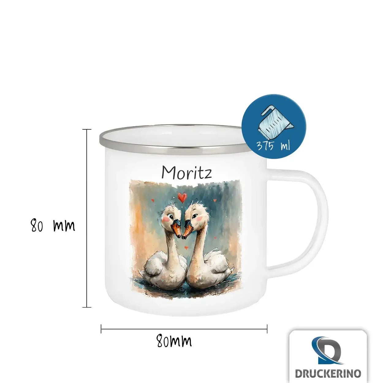 Trinkbecher aus Emaille | Zauberwald-Schwanen | Emaille Tasse | Geschenk Kindergarten Emailletasse Druckerino   