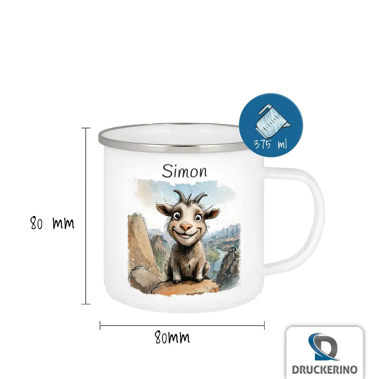 Emaille Tasse personalisiert mit Namen | Abenteuer-Bergziege | Tassen personalisieren | Geschenk personalisier Geschenke