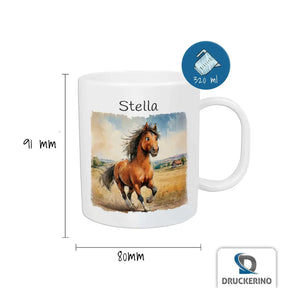 Abenteuer Ponyhof Kindertasse mit Namen - Tasse personalisiert Kunststofftassen Druckerino   