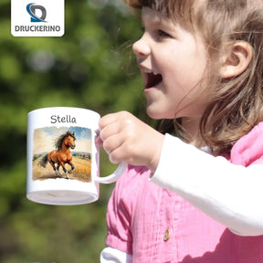 Abenteuer Ponyhof Kindertasse mit Namen - Tasse personalisiert Kunststofftassen Druckerino   