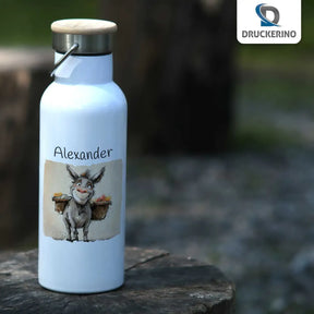 Abenteuerfreund Esel Thermo Trinkflasche für Kinder personalisiert Thermoflasche Druckerino   