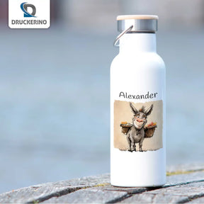 Abenteuerfreund Esel Thermo Trinkflasche für Kinder personalisiert Thermoflasche Druckerino   