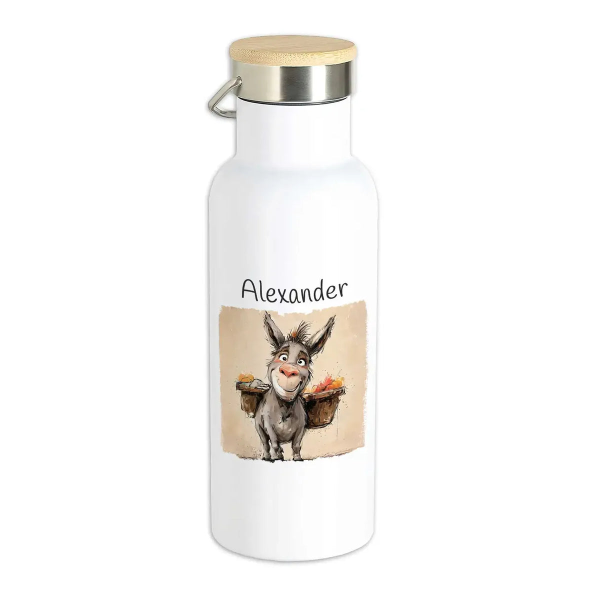 Trinkflasche Edelstahl | Abenteuerfreund Esel | Trinkflasche Edelstahl Kinder | mit Namen personalisiert | 500ml Thermoflasche Druckerino   