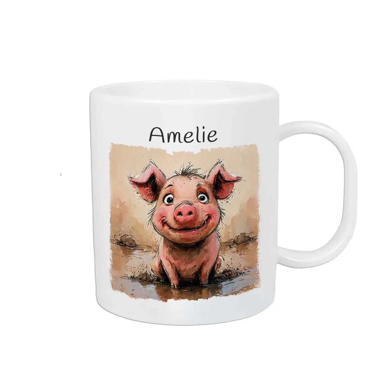 Tasse für Kinder personalisiert | Fröhliches Ferkelchen | Tassen mit Namen | Abschiedsgeschenk Kita | 320ml Kunststofftassen Druckerino   