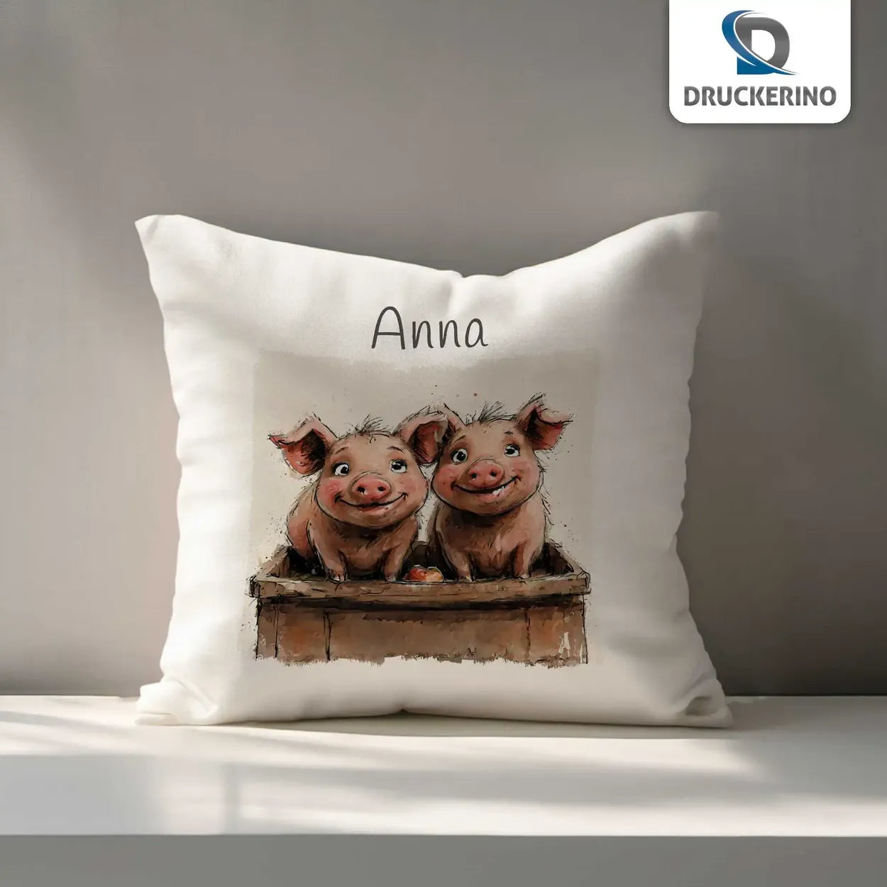 Kissen personalisiert mit Name | Schweinchenfreunde Kuscheltraum | Abschiedsgeschenke im Kindergarten | Kuschelkissen Tiere | 40x40 cm Kissen Druckerino   