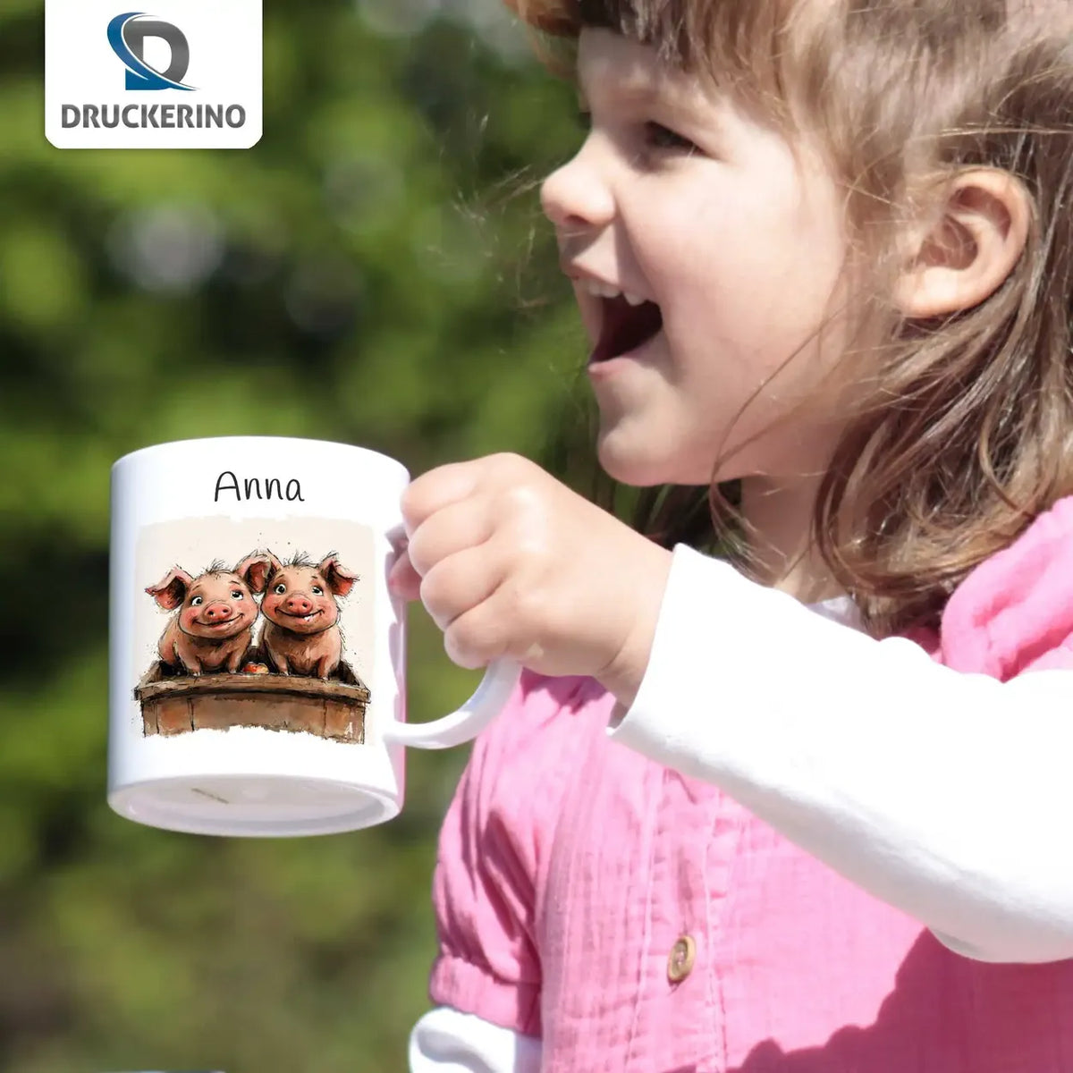 Tasse für Kinder personalisiert | Frecher Ferkelspaß | personalisierte Kindertassen | Personalisierte Geschenke | 320ml Kunststofftassen Druckerino   