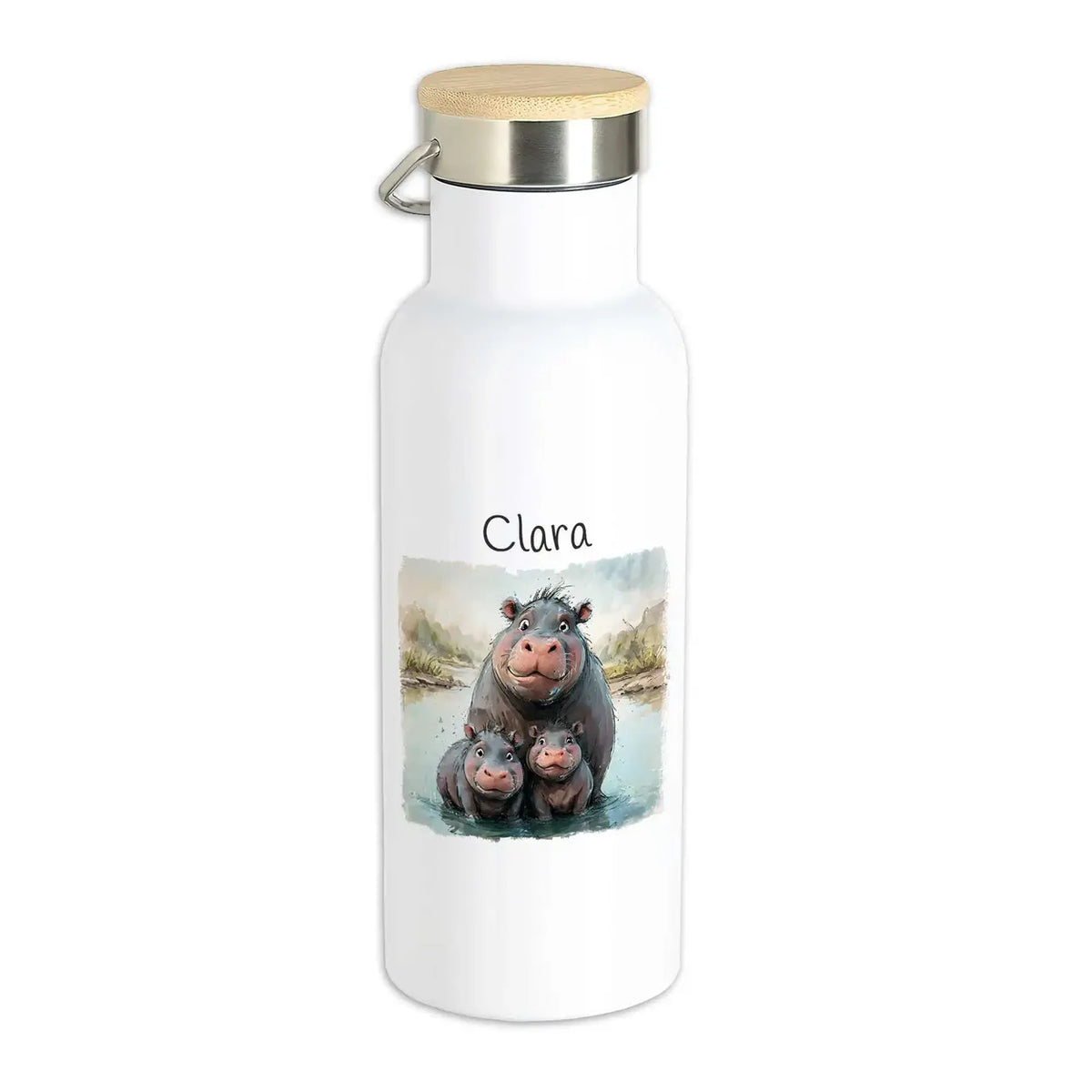 Wasserspaß Nilpferdfreunde Thermo Trinkflasche für Kinder personalisiert Thermoflasche Druckerino   