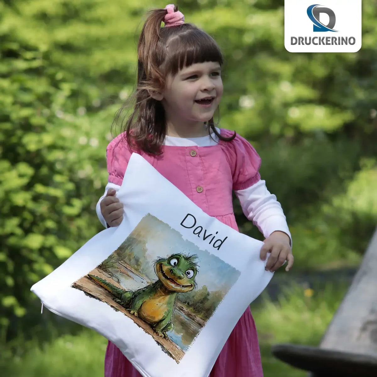 Kuschelfreund-Dino Kissen für Kinder mit Namen personalisiert